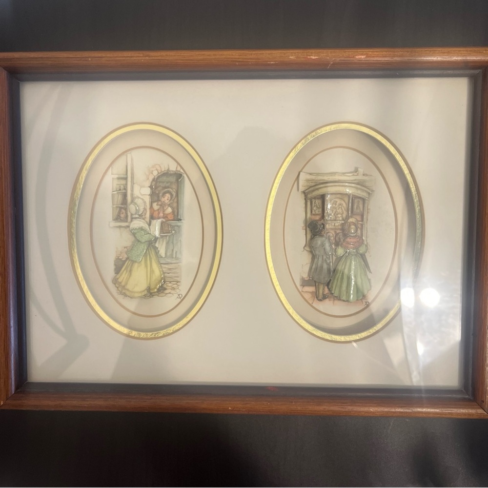 Vintage Framed 3d Art with Dual Oval Scenes Andrew Pieck - Picture 5 of 7